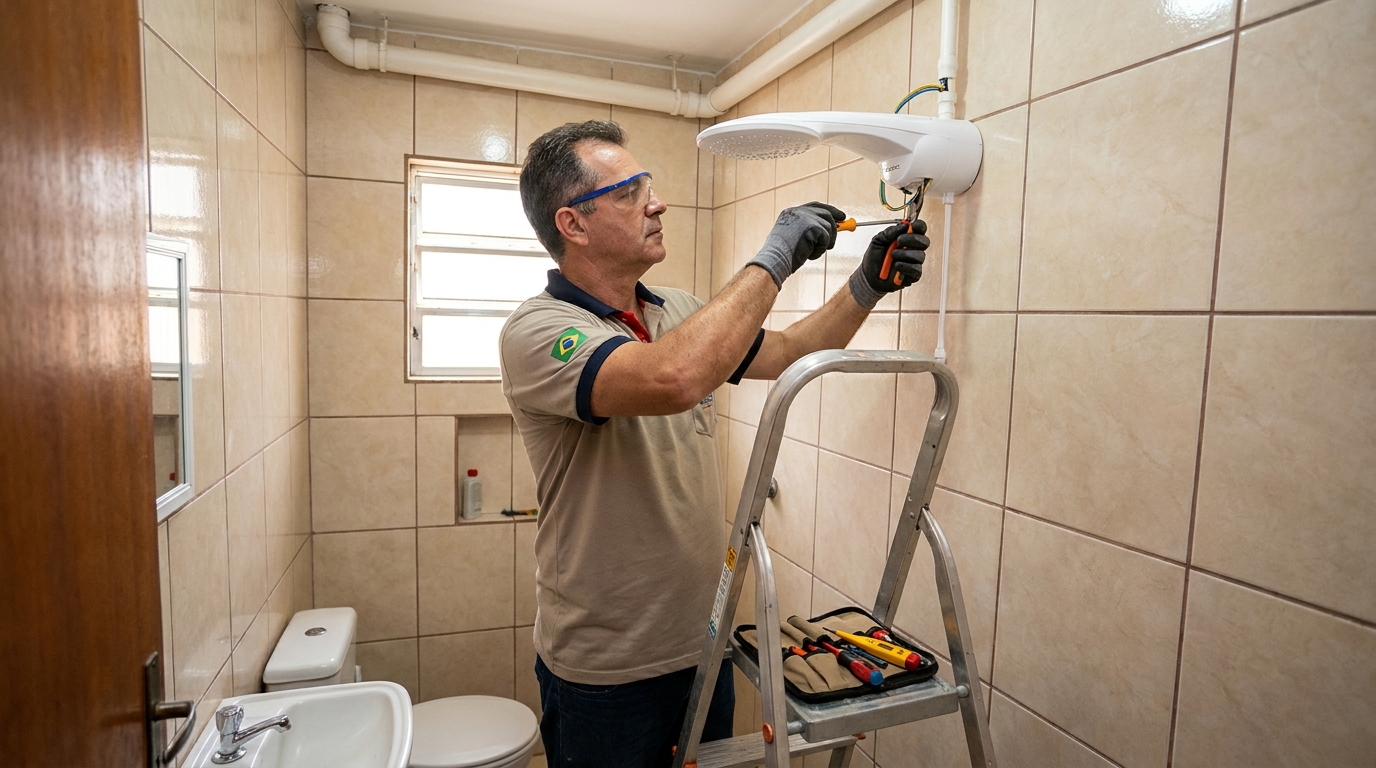 Substituição de Chuveiro Antigo em Itaquaquecetuba‑SP